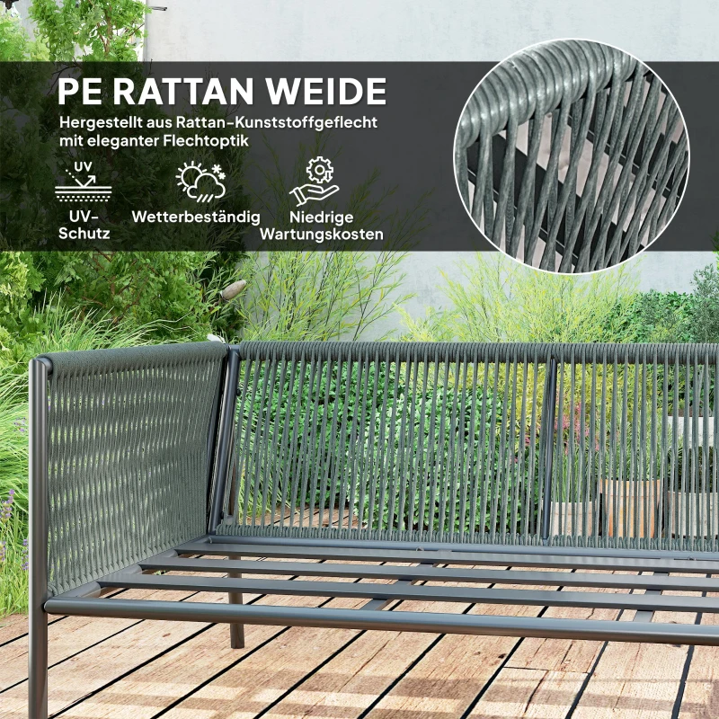 Outsunny Tuinmeubelset Rattan Loungeset met Hoekbank, Tafel en Kussens voor 6 Personen Donkergrijs