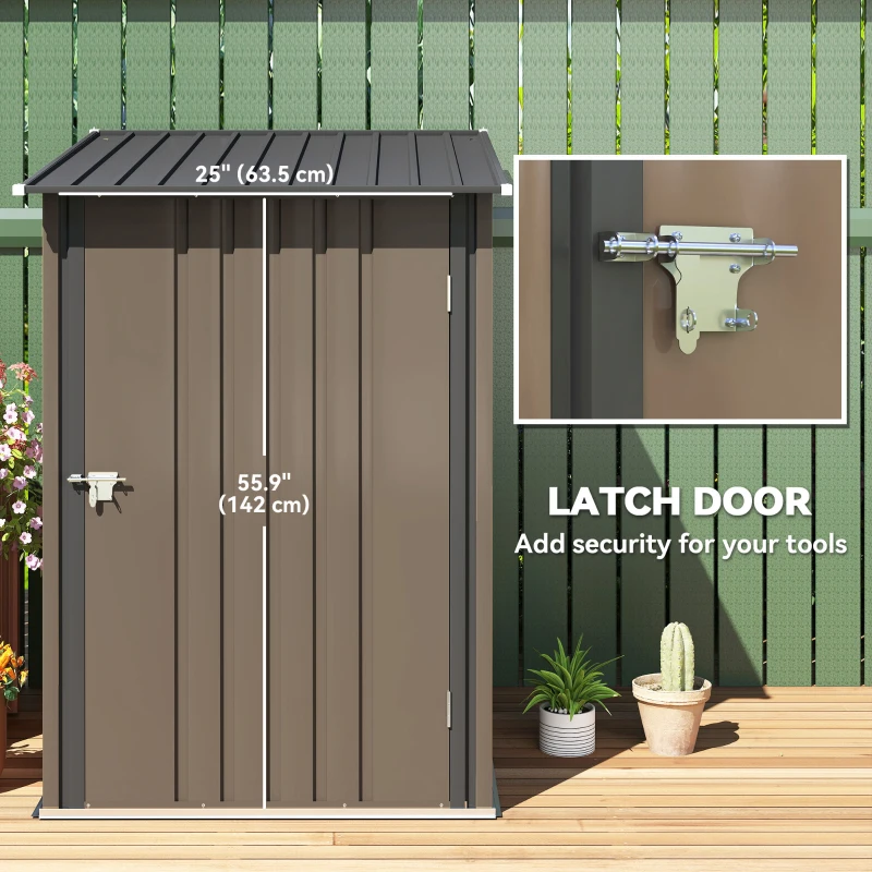 Outsunny 3.3 x 3.4ft Lean To Steel Garden Shed with Locking Door - Brown/Grey