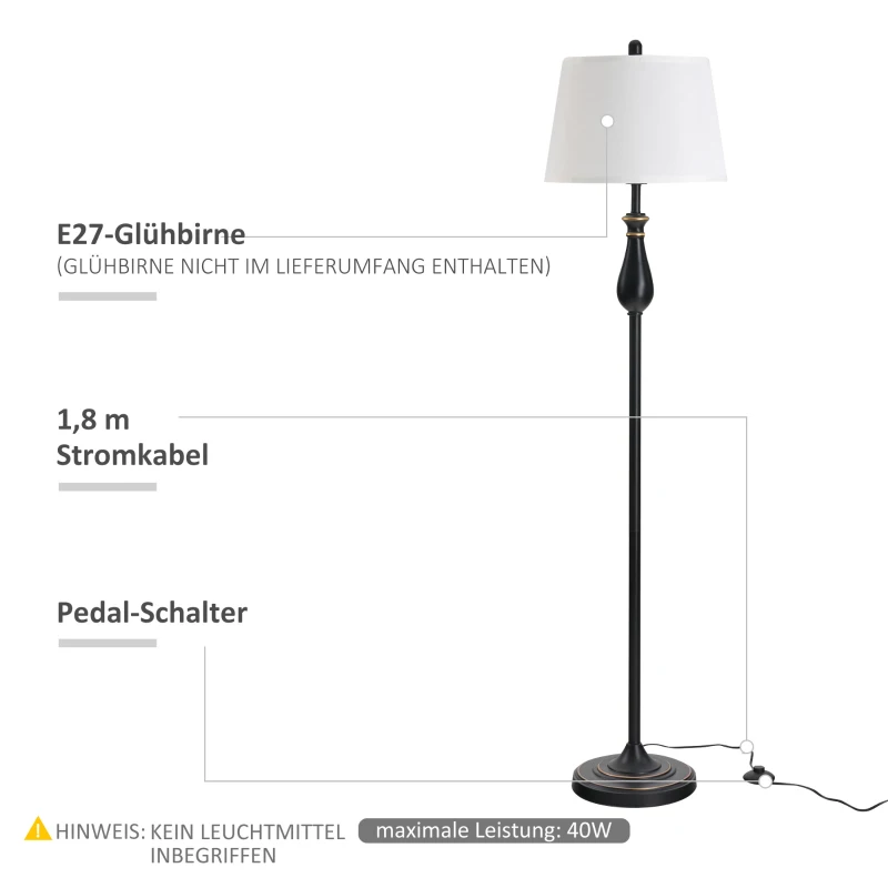 HOMCOM 3er-Set Stehlampen-Set inkl. 2 Tischleuchten, 1 Stehleuchte, Tischlampen-Set mit E27 Fassung, Lampenschirm aus Leinen Standlampe für Wohnzimmer, Schlafzimmer, Weiß+Schwarz