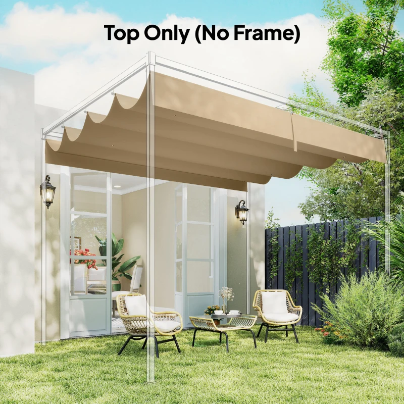 Outsunny Retractable Pergola Canopy Only, 3.92 x 3.5 m, UV30+ Replacement Canopy Cover for 4 x 3 m Pergola, Khaki