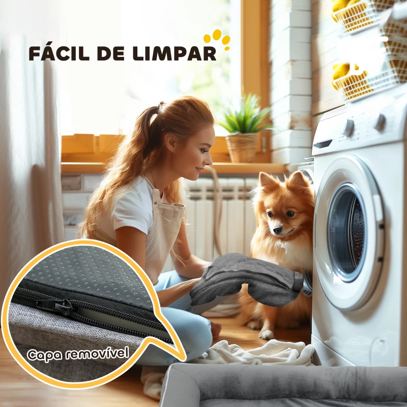PawHut Cama para Cães com Base Antiderrapante Capa Lavável 91,5x68,5x16,5 cm Cinza