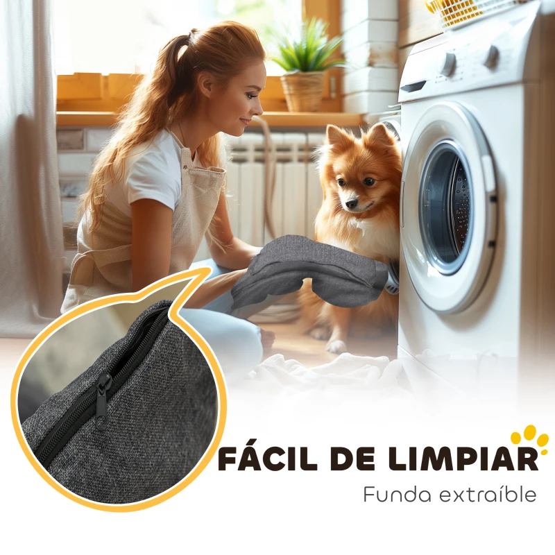 PawHut Cama para Mascotas con 2 Almohadas Colchón para Perros Antideslizante con Funda Extraíble y Lavable 70x50x30 cm Gris