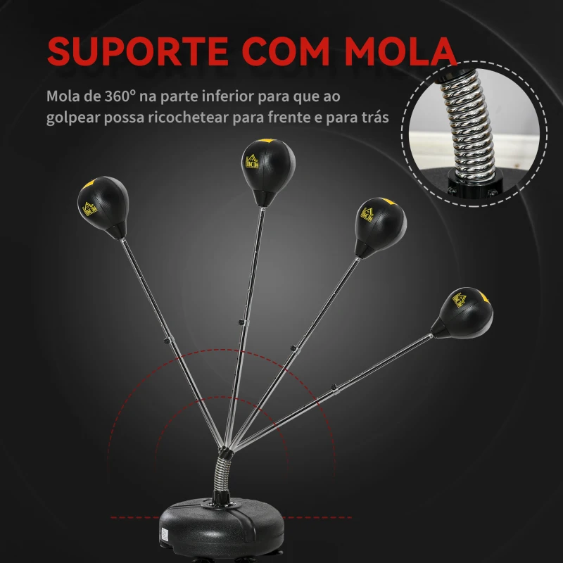 HOMCOM Saco de Boxe de Pé com Altura Ajustável de 4 Níveis Base Preenchida Luvas e Inflador Ø45x133-151 cm Preto