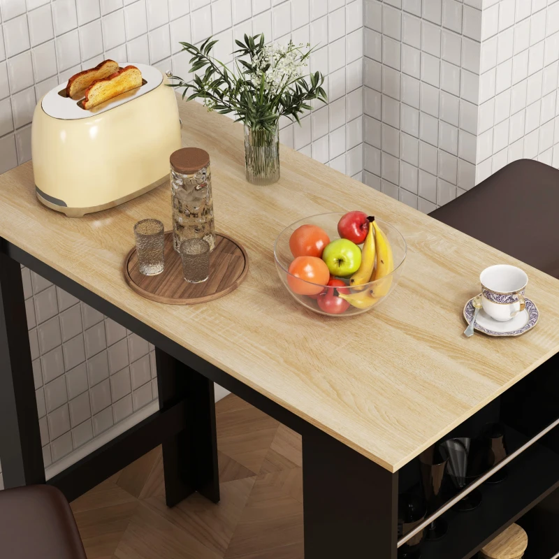 HOMCOM Mesa Alta de Bar Mesa de Cocina con 3 Estantes Marco de Madera Estilo Moderno 112x57x106 cm Negro y Natural