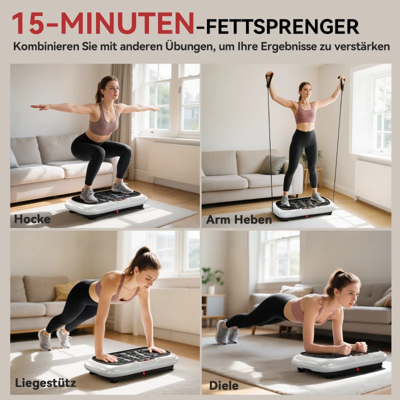 HOMCOM Vibrationsplatte mit 99 Stufen, 2 Fitnessbändern 73 x 40 x 13cm Weiß+Schwarz