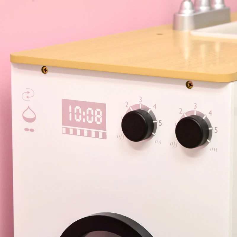 HOMCOM Cozinha Infantil de Madeira Cozinha para Crianças acima de 3 Anos com Luz Sons Máquina de Café Frigorífico Lavatório Branca