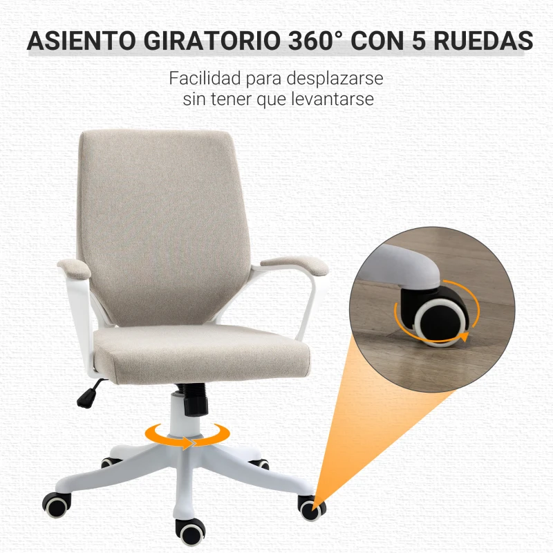 Vinsetto Silla de Escritorio Giratoria Silla de Oficina Basculante con Reposabrazos y Altura Ajustable 62x69x92-100 cm Beige