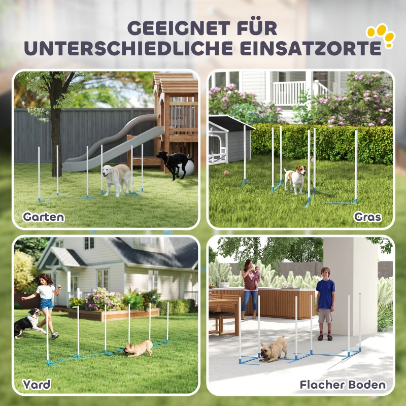 PawHut Agility Set Hunde 6-teiliges Agility-Ausrüstung für Hundetraining klappbar Steckhürdenset mit 6 Slalomstangen Tragetasche Trainingszubehör Koordinationstraining Agilityset für Spiele Training
