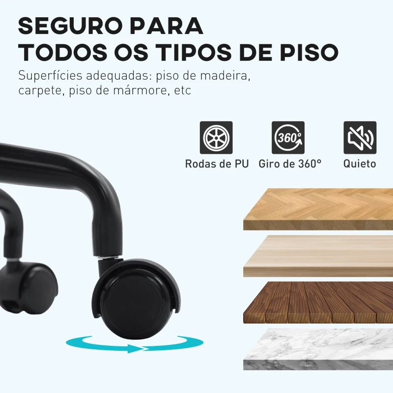 HOMCOM Cadeira de Escritório sem Braços Giratória Estofada em Couro Sintético com Encosto Curvado Assento em Forma de U Altura Ajustável Basculante 48,5x53x88-98 cm Branca