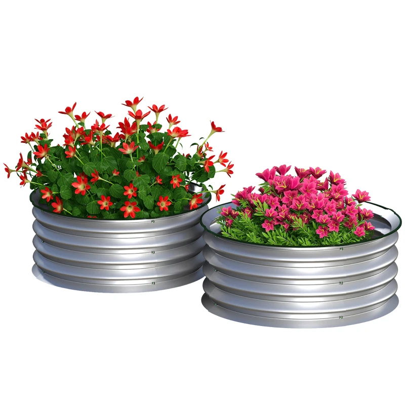 Outsunny 2er-Set Hochbeet Pflanzenbeet, modulares Hochbett, 2 Stück, ohne Boden, Ø60 x 30 cm. Silber