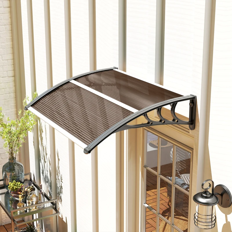 Outsunny Marquise de Proteção 75x100 cm para Portas e Janelas contra Sol e Chuva com Suporte de Liga de Alumínio Marrom e Preto