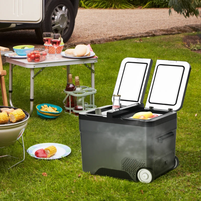 Outsunny Frigo Portatile Elettrico 35L da 12 Volt con Maniglia e Schermo LCD, 63.2x42x42.8 cm, Grigio