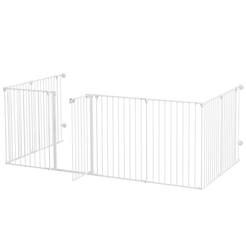 PawHut 2-in-1 Puppyren en Barrière, 8 Panelen, Vergrendelbare Deur, Staal, 90 cm Hoog, Wit(m-10)