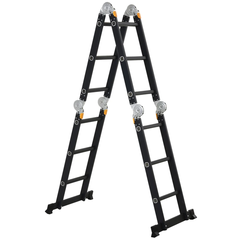 DURHAND Scala in Alluminio 5 in 1 Nera per Interni ed Esterni, Carico Massimo 150kg, 370x61x11 cm