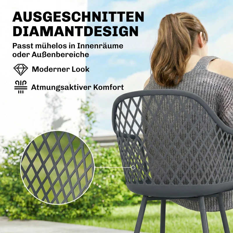 Outsunny Gartenstuhl 4er Set UV-beständige Gartenstühle aus Kunststoff mit Armlehne Rückenlehne 56 x 51 x 84 cm Dunkelgrau