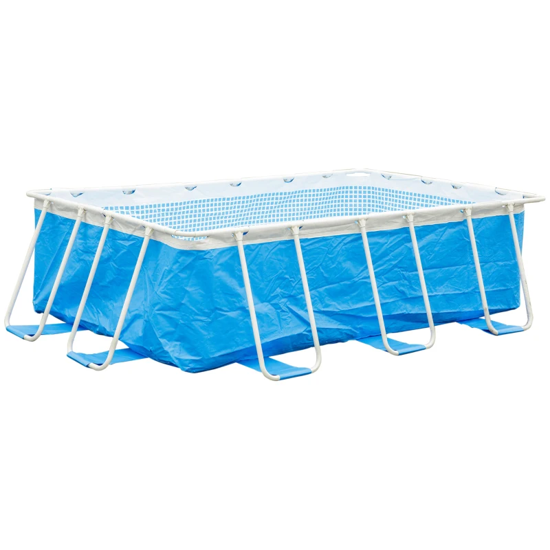 Outsunny Piscina Desmontável Tubular 340x215x80cm Piscina Retangular de Exterior com Purificador 4.000L/H Mangueiras de Comprimento 100cm e Estrutura de Aço 4200L Azul