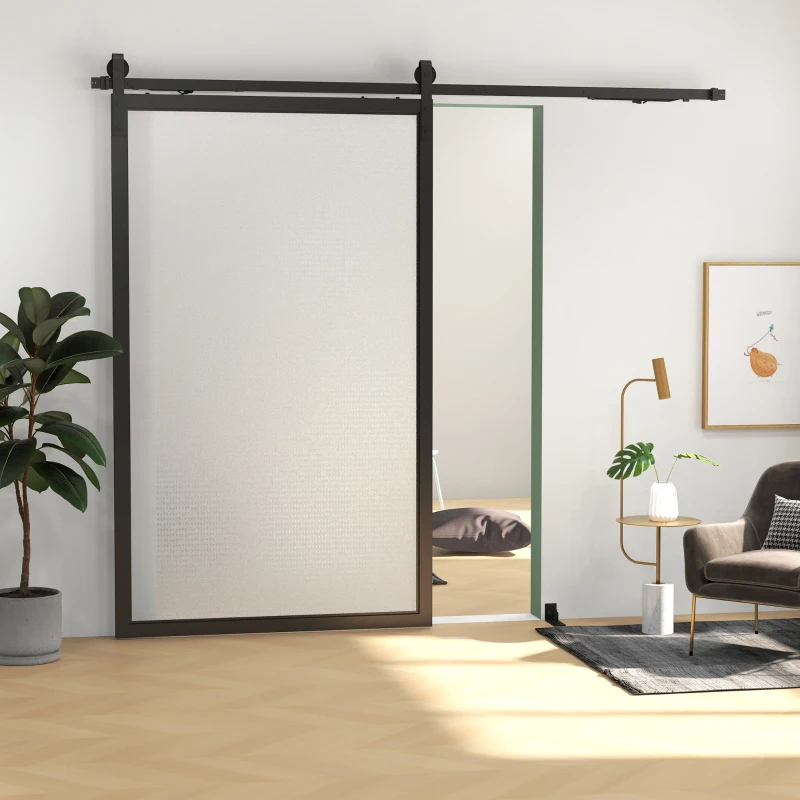 HOMCOM Schuifdeurset, stil & soepel, voor hout- & cementmuren, 244cm, Staal, Zwart