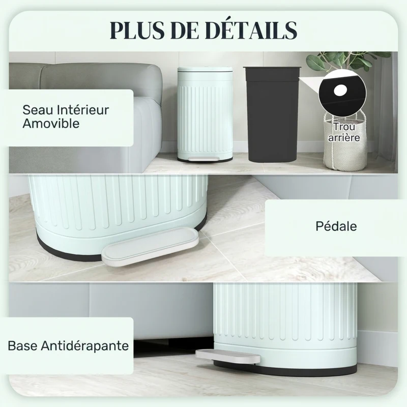 HOMCOM Poubelle de cuisine poubelle à pédale 30L couvercle à fermeture douce seau intérieur amovible 36,5 x 31,2 x 60,8 cm vert