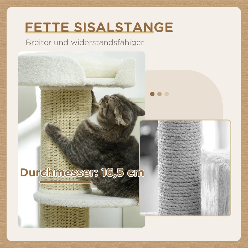 PawHut Krabpaal 91 cm speeltoren met kattenbed, platform lamul crèmewit