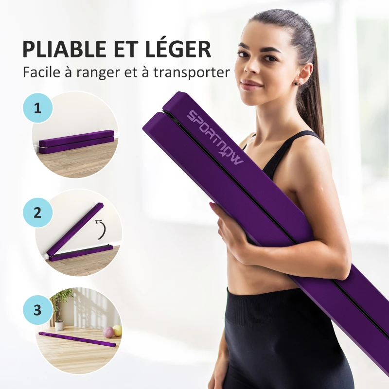 SPORTNOW Poutre gymnastique pliable 240 cm en velours, poutre d'équilibre avec fond antidérapant, pour enfants et adultes, violet