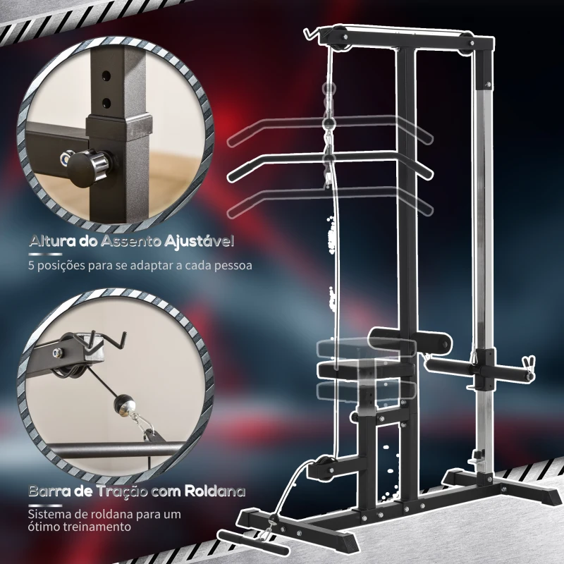 HOMCOM Máquina de Musculação Estação de Treinamento com Poleia e Assento Ajustável em Altura para Treinamento em Casa Academia Escritório Carga Máxima 100kg 107x120x190cm Preto