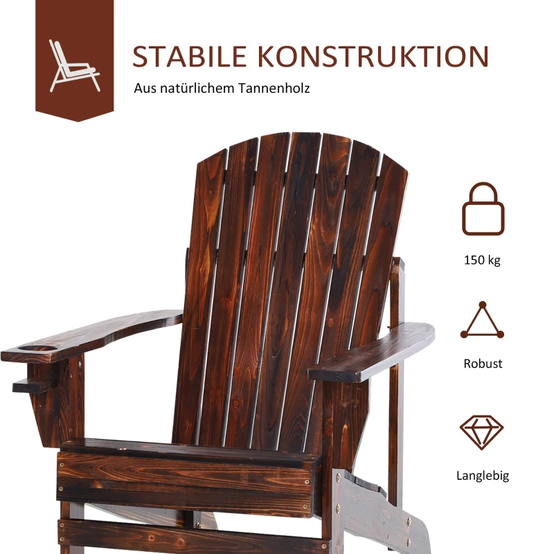 Outsunny Adirondack tuinstoel ligbank voor buiten tuinmeubel balkonstoel massief hout verkoold