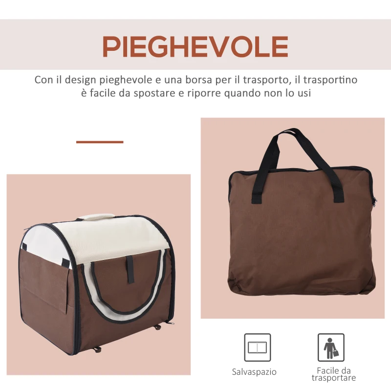 PawHut Trasportino per Cani e Gatti Pieghevole e Imbottito 61x46x51cm Caffè