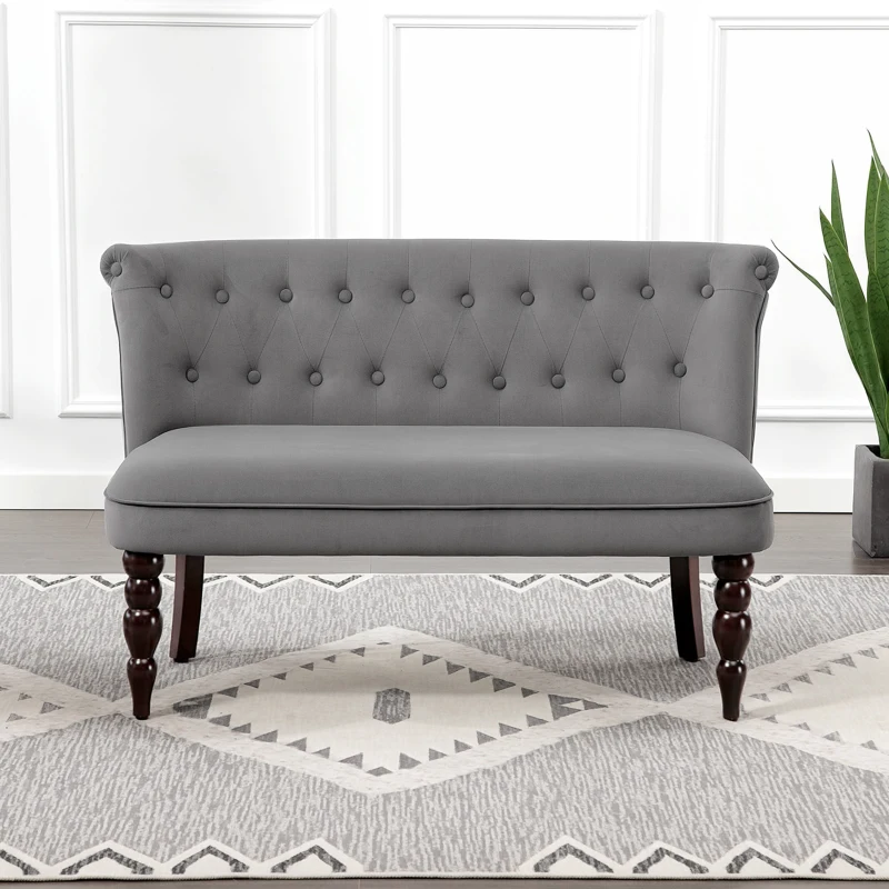 HOMCOM Velvet 2 Seater Sofa, Button Tufted Wingback Loveseat with Rubber Wood Legs for Living Room, Bedroom, Charcoal Grey