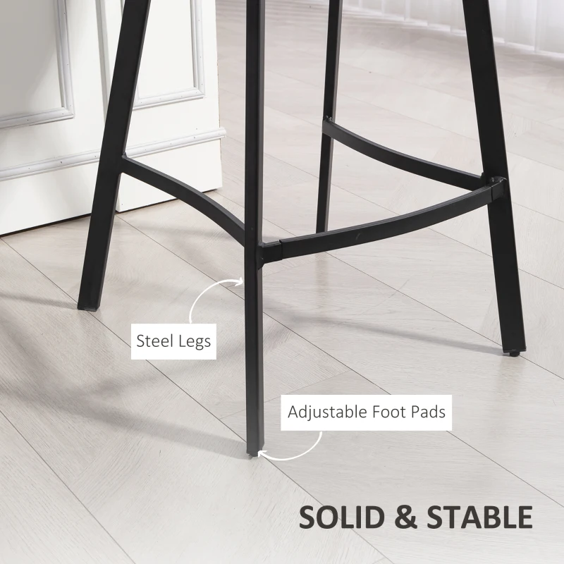 HOMCOM Bar Stools Set of 2, PU Leather Dining Stools with Backrest, Footrest, for Kitchen, Counter, Breakfast Bar, Grey