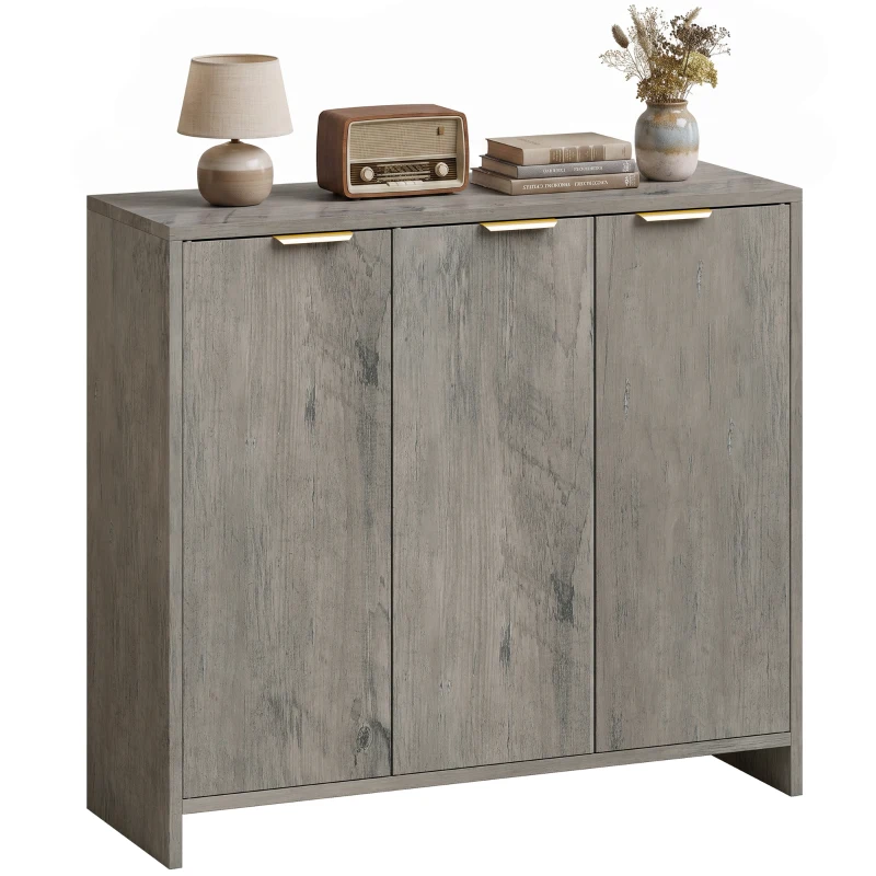 HOMCOM Sideboard Cabinet, Modern Storage Cabinet with 3 Doors and Adjustable Shelves for Living Room, Dining Room, Grey