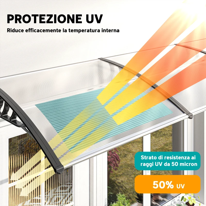 Outsunny Tettoia per Esterni Curva con Viti e Bulloni Inclusi, in Policarbonato, PP e Alluminio, 122x89x24 cm
