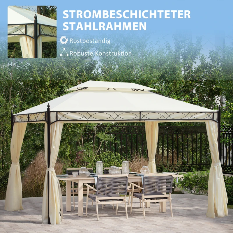 Outsunny Paviljoen tuinpaviljoen feest partytent dubbel dak tuintent 3 x 4 m Wit