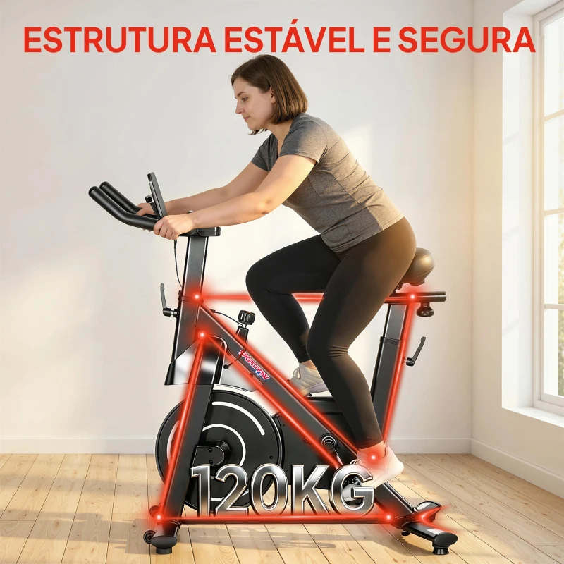 SPORTNOW Bicicleta Estática com Resistência Magnética Regulável Ecrã LCD Volante Assento e Guiador Ajustáveis Preto