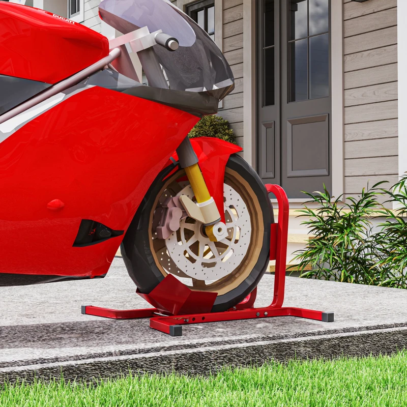 HOMCOM Suporte para Roda Dianteira de Moto Ajustável em 3 Níveis Carga 250 kg 60x55x43 cm Vermelho