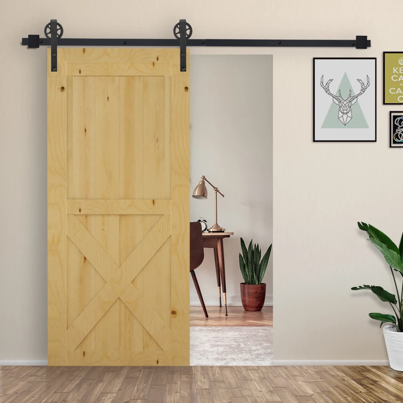 HOMCOM Herraje Puerta Corredera 200 cm Kit de Puerta Corredera de Madera Acero al Carbono Baño Cocina Dormitorio Negro