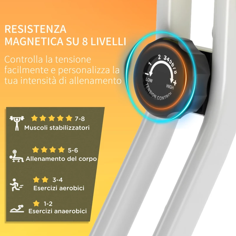 HOMCOM Cyclette Pieghevole da Fitness in Acciaio, Cyclette Magnetica Pieghevole da Casa con Altezza Regolabile, Resistenza Magnetica a 8 Livelli, Schermo LCD, 43x97x109cm, Giallo