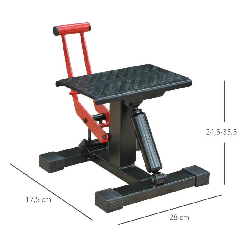 HOMCOM Cavalletto Alzamoto ad Altezza Regolabile con Manovella, in Acciaio e Gomma, 28x17.5x24.5-35.5 cm, Nero e Rosso