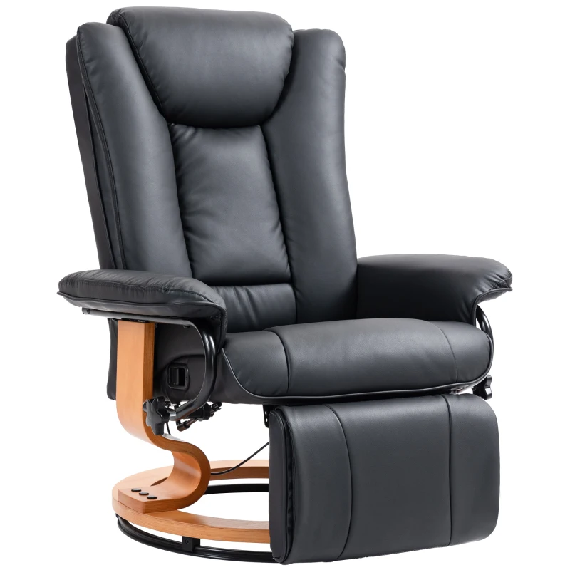HOMCOM Relaxstoel met Ligfunctie, Draaibaar, tot 150 kg, Kunstlederbekleding, Stalen Frame, Zwart(m-10)