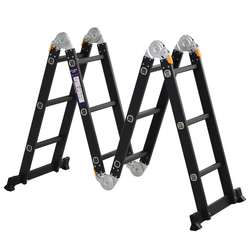 HOMCOM Echelle aluminium pliable multifonction 5 positions 3,7 m 12 échelons certification NF EN131 charge max. 150 Kg noir