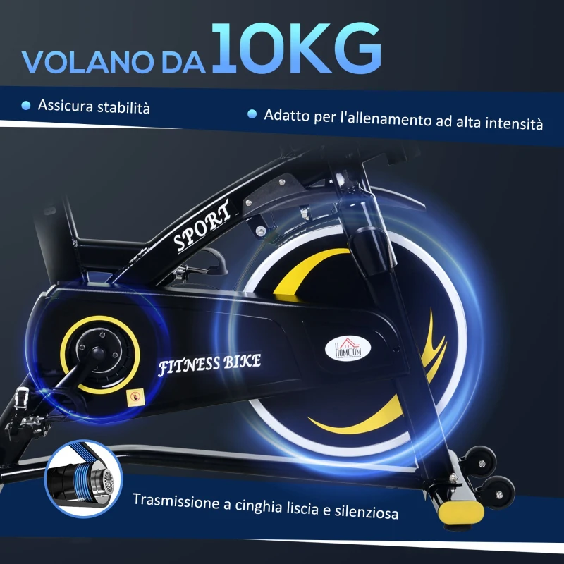 HOMCOM Cyclette Professionale con Schermo LCD, Volano 10kg e Resistenza Magnetica Regolabile, Nera e Gialla