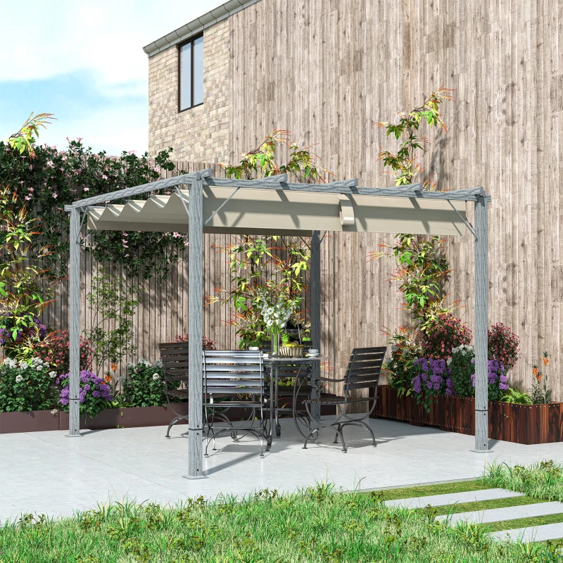 Outsunny 3 x 3 m Tuinpergola, Verstelbare Terrasoverkapping met Aluminium Frame, UPF30+ Zonbescherming, Grijs