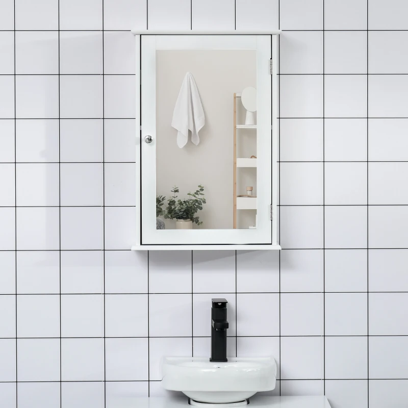 kleankin Armario con Espejo para Baño con 1 Estente de Almacenamiento 41x14x60 cm Blanco