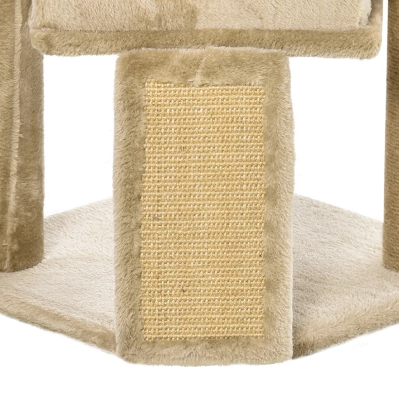 PawHut Krabpaal met jute krabmat, ligplatform, speelbal, kattenhuis, koffiebruin, 40 x 40 x 57 cm