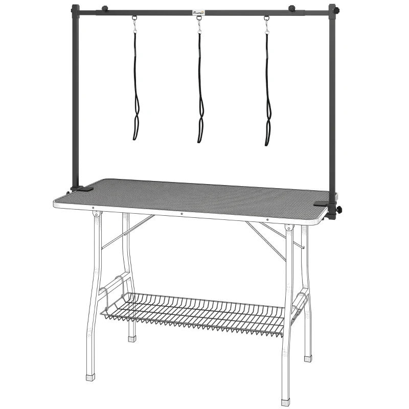 PawHut Dog Grooming Arm Adjustable H-Shape Dog Grooming Table Arm with Clamp and 3 Nooses Black