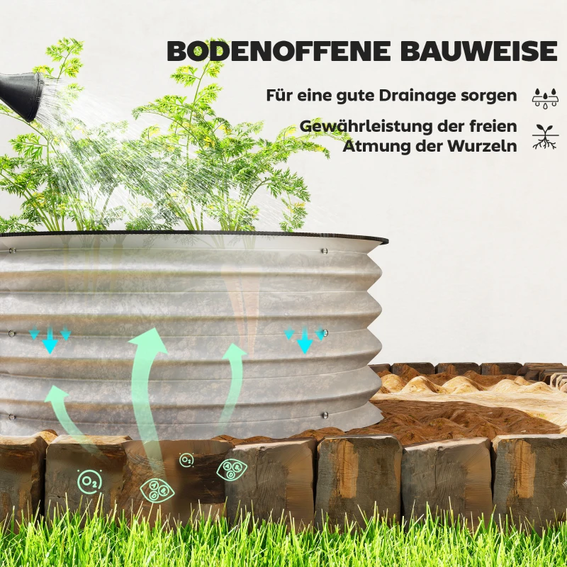 Outsunny 2er-Set Hochbeet Pflanzenbeet, modulares Hochbett, 2 Stück, ohne Boden, Ø60 x 30 cm. Silber