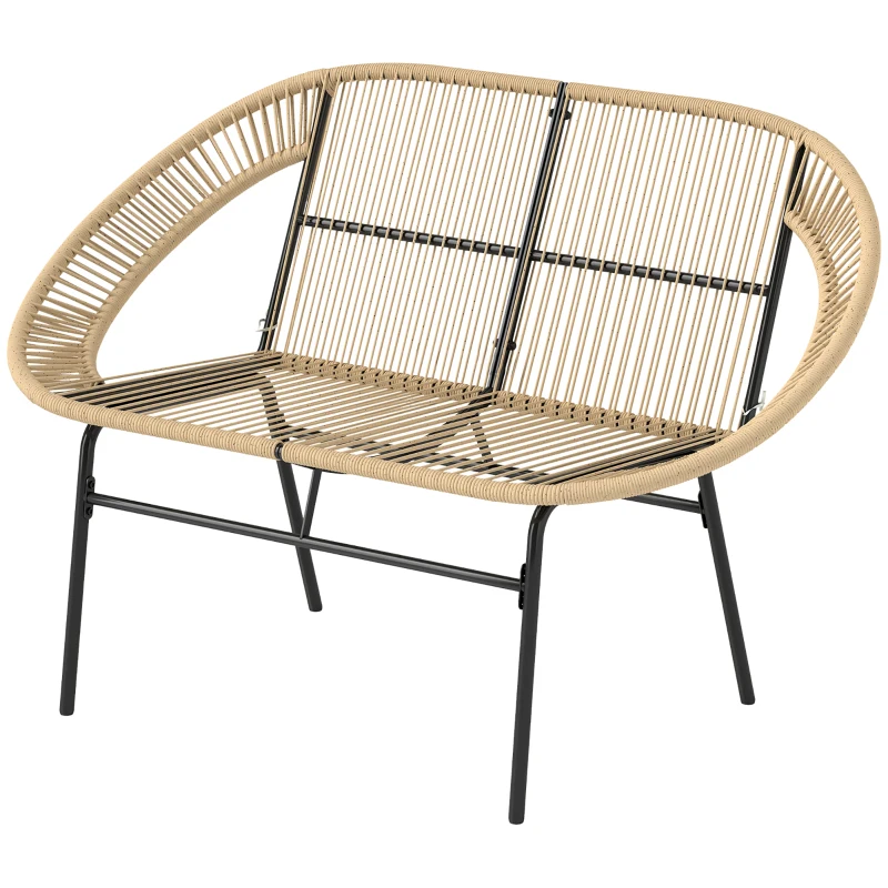 Outsunny 2-zits Tuinbank Polyrattan, weerbestendige Bank in Rattanvlecht-Design, UV-bestendig tot 260kg belast, Khaki