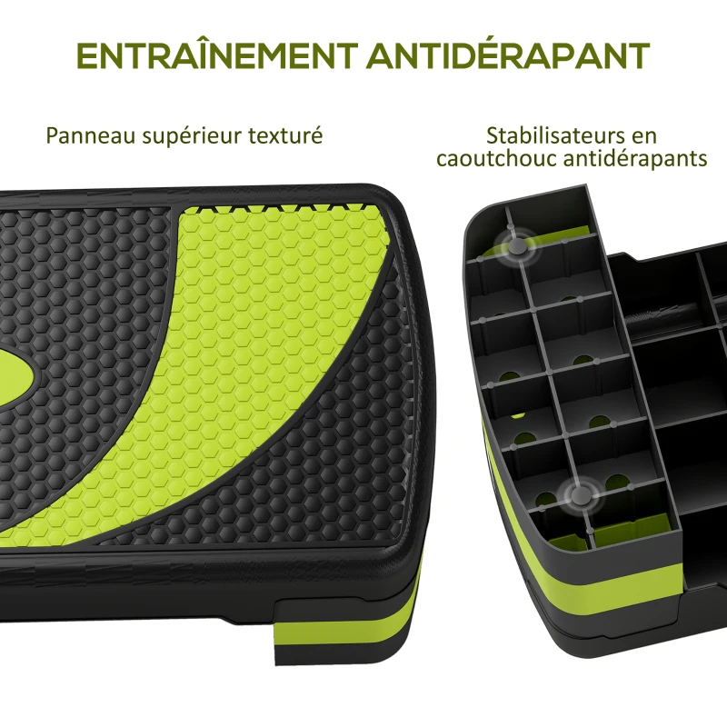 HOMCOM Stepper fitness aérobic hauteur réglable surface antidérapante 80 x 31 x 20 cm noir vert