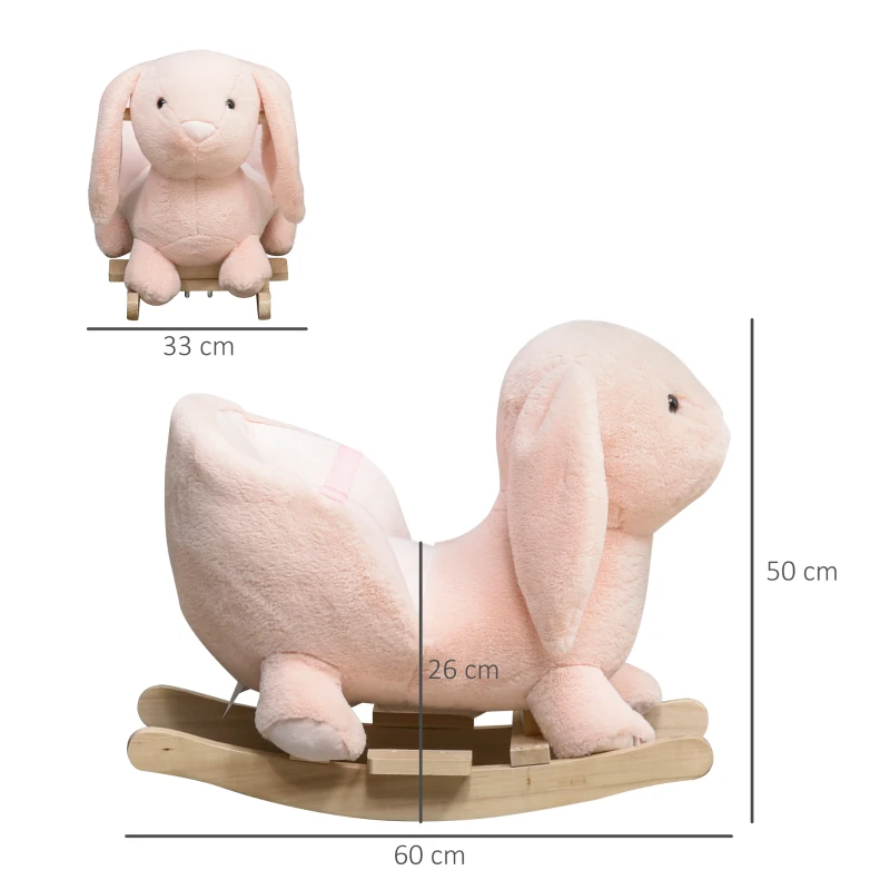 HOMCOM Cavallo a Dondolo a Forma di Coniglio con Suoni, Cavalluccio a Dondolo per Bambini 18-36 Mesi Interattivo, Rosa, 60x33x50cm