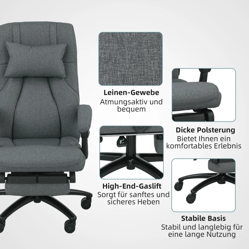 Vinsetto Massagewerkstoel, USB-aansluiting, draaibare wielen, Donkergrijs(m-8)