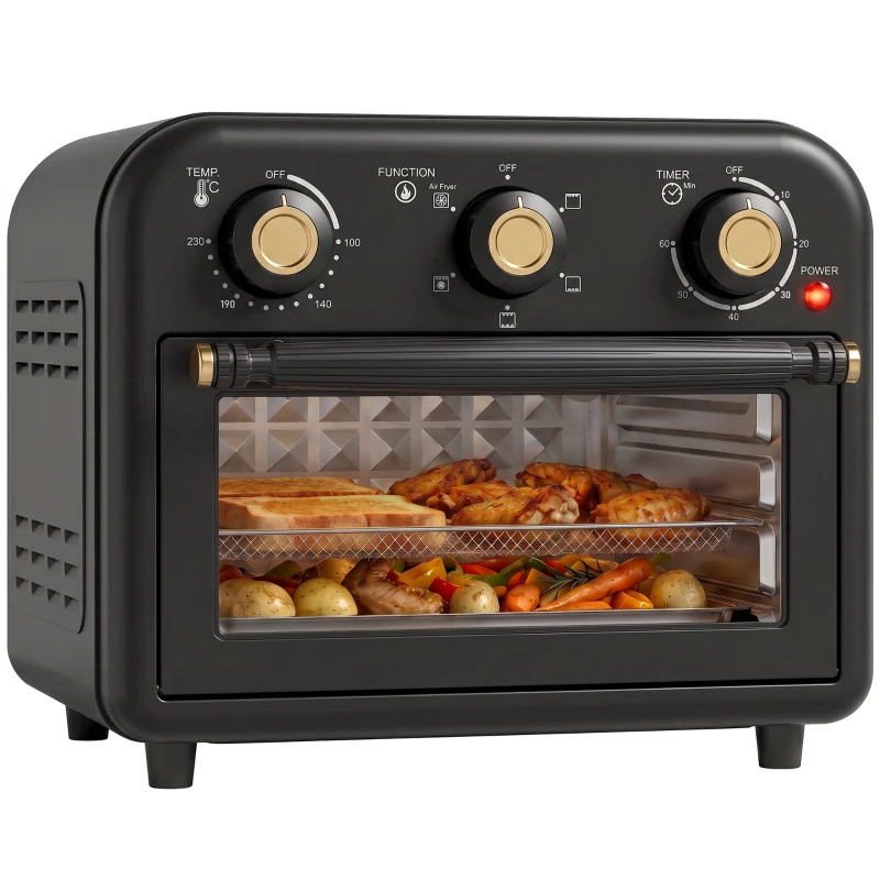 HOMCOM Air Fryer Toaster Oven, Convection Countertop Oven, with Adjustable Temperature and Timer, 12 L, Black